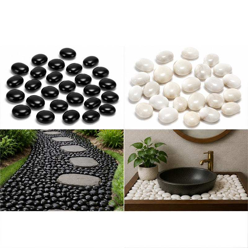 Aquarium Fish Names - White&Black Polished River Rocks 200g-400g, Smooth